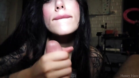 Horny brunette teen gives me a blowjob and...