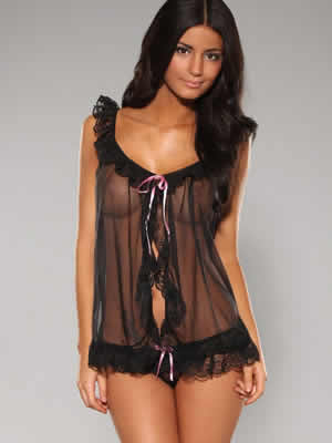 brunette shows her beautiful nightgown
