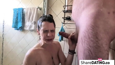 Skinny MILF giving me a blowjob in the...