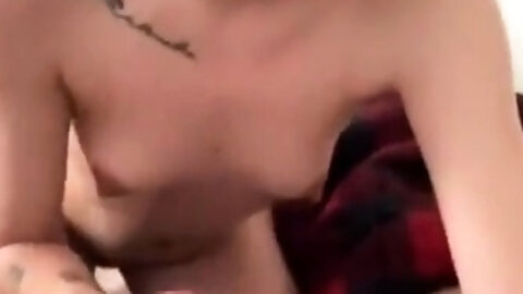 Cute skinny blonde with nose ring sucking...